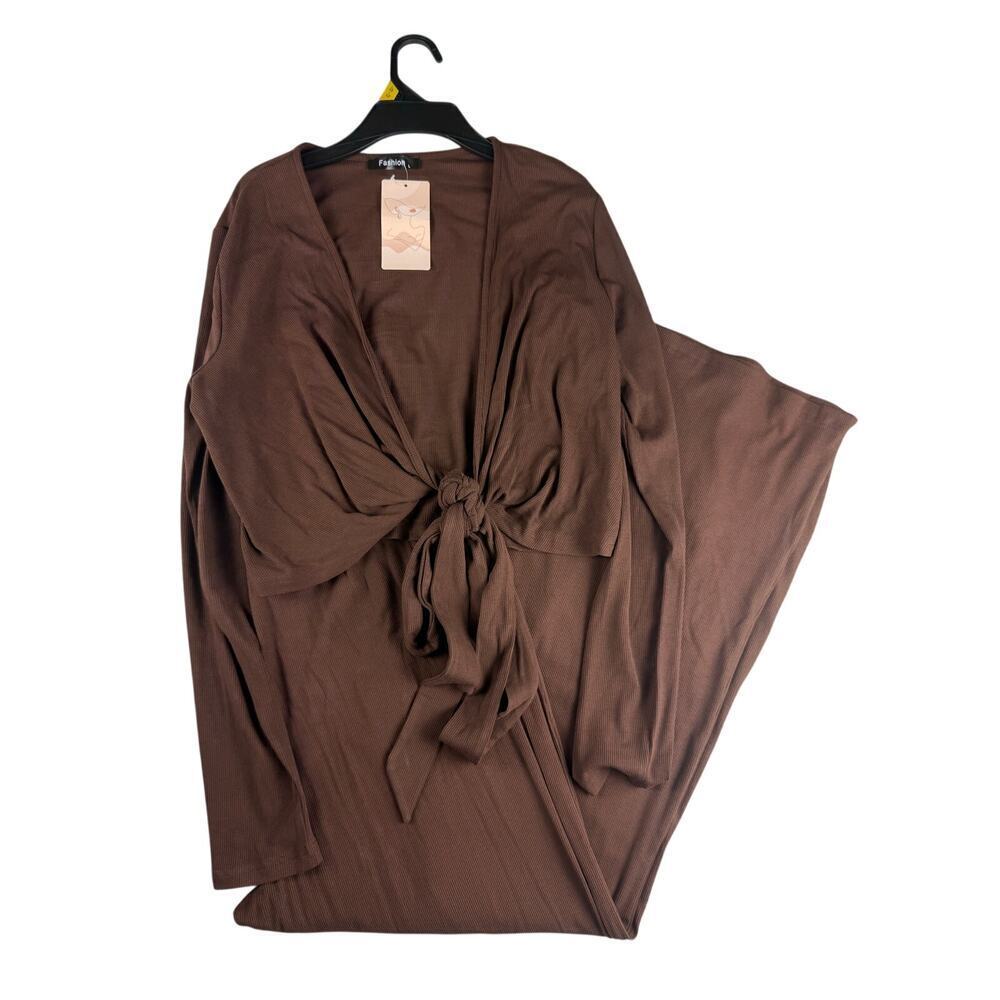 Women's Brown Two-Piece Stretchy Fashion Set